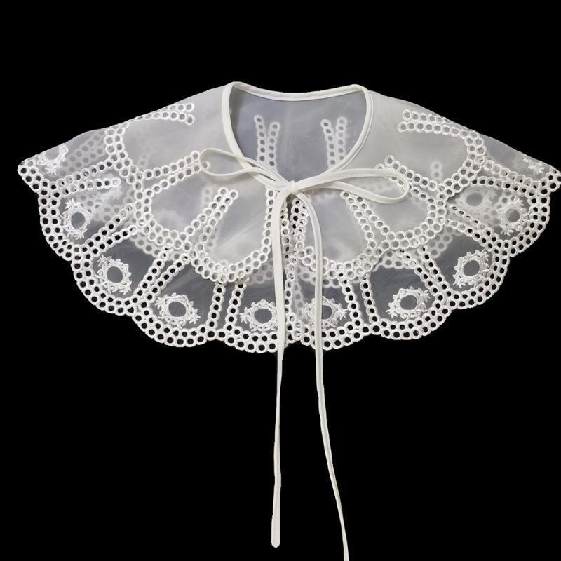 Women Double Layer Petal Lace False Collar Shawl Hollow Out Embroidery Poncho