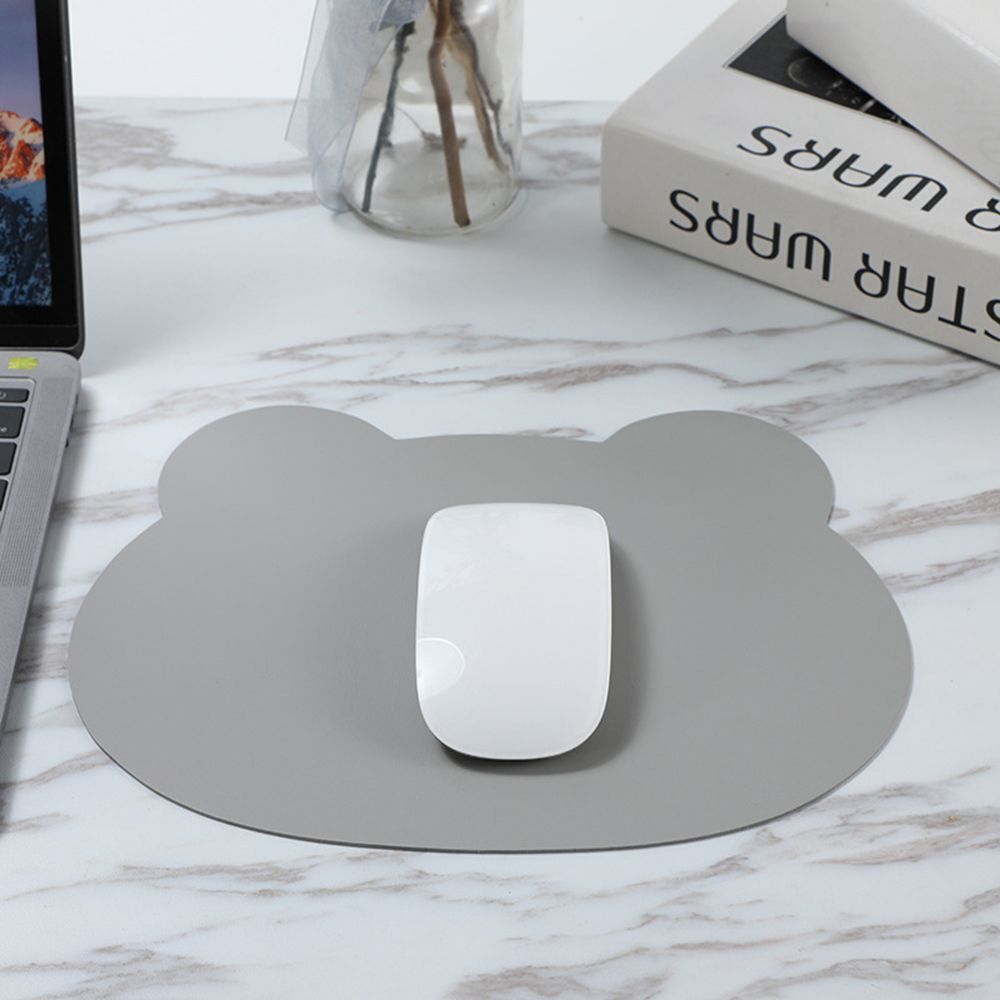 Laptop Computer Home Office PU Leather Bear Head Mouse Pad Keyboard Mice Mat