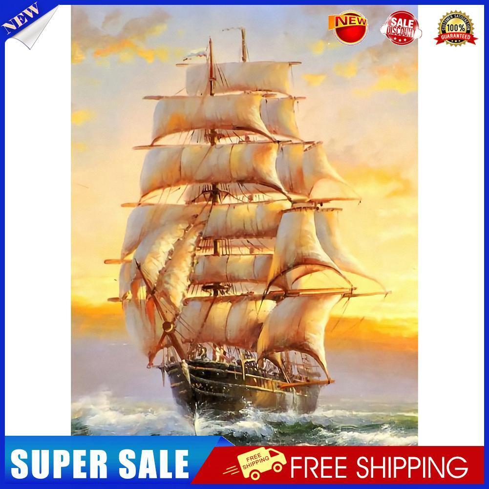 Sailboat 5D DIY Full Round Drill Diamond Painting Landscape Digital Crafts