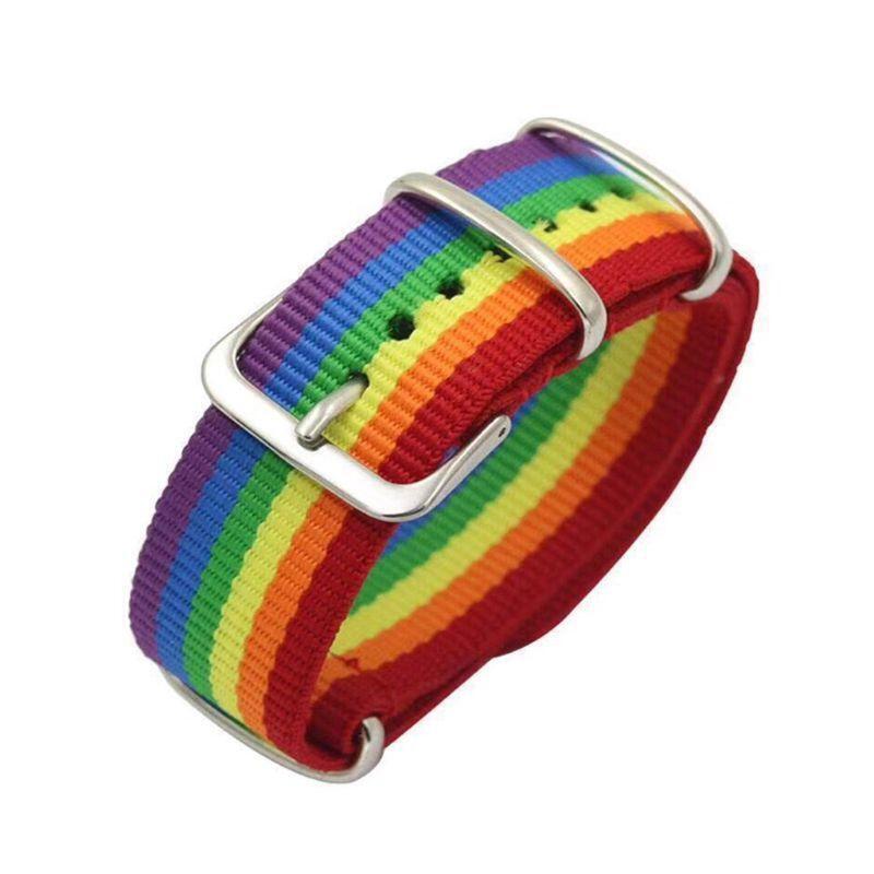 Rainbow Stripe Canvas Bracelet Watch Strap Loop Replacement Wristband for Gift