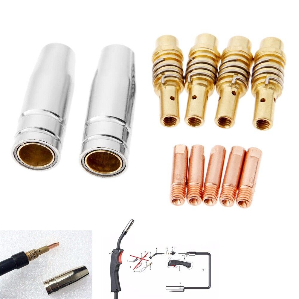 11×Contact Tip 0.8mm Tip Holder w Nozzle Kit for MB 15AK MIG MAG Welding Torch