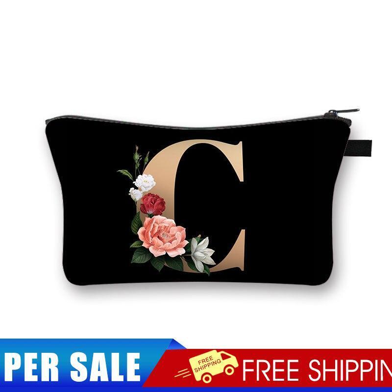 Alphabet flowers Printed Hand Hold Travel Storage Cosmetic Bag Toiletry Bag