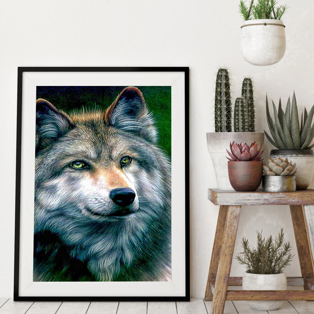 Color Wolf Animal Drawing DIY Full Round Diamond Painting Kit Room Decor