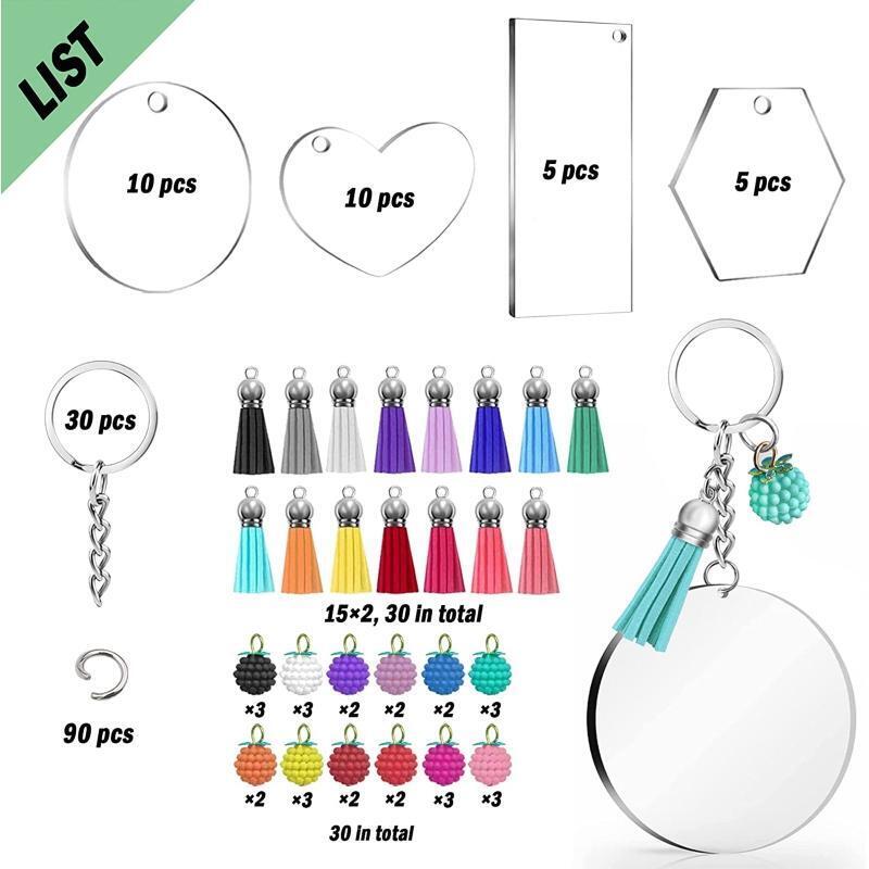 210Pcs Acrylic Keychain Blanks Kit DIY Keychain Kit for Vinyl Craft DIY Crafts