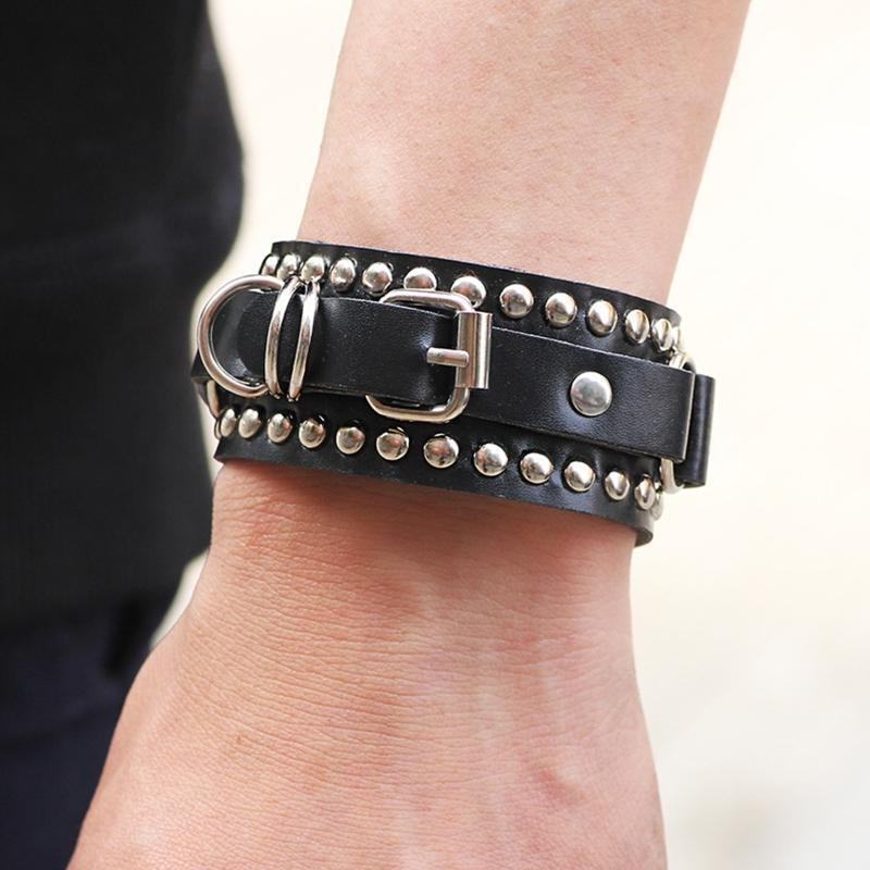 Punk Spike Bracelet-Leather Cuff Biker Bracelet with Spike Studded for Women Men