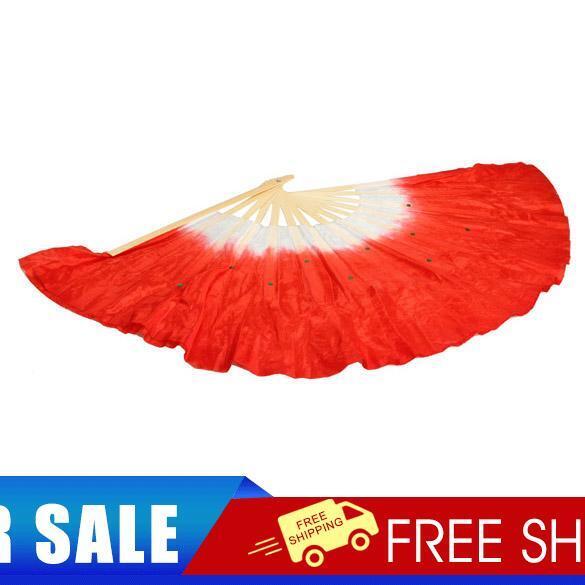 Chinese Folk Art Silk Veil Bamboo Short Dancing Fan for Belly Dance Red