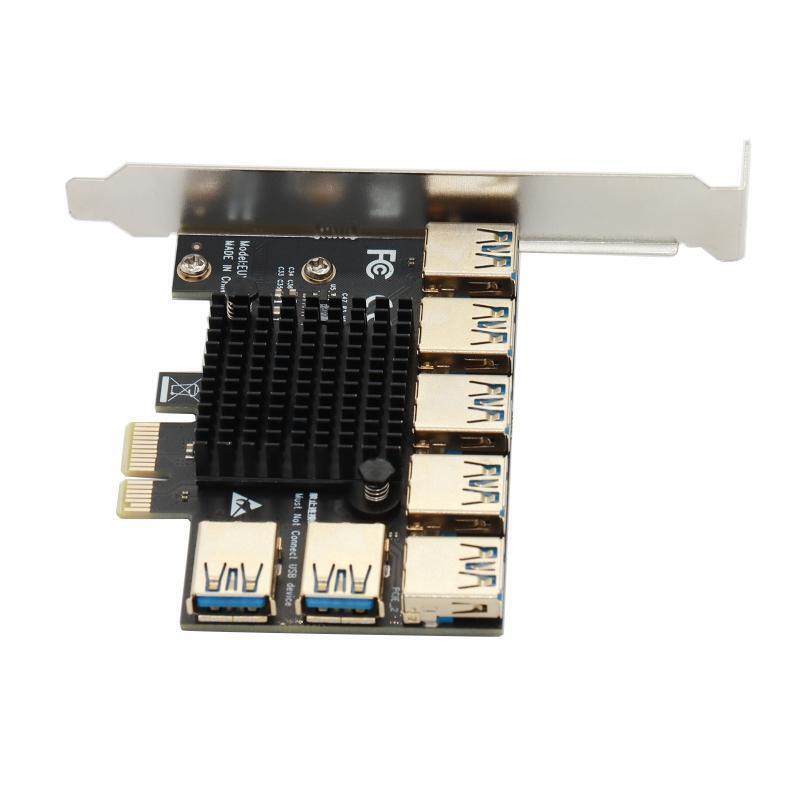 PCIe Adapter 1x to 16x Mining Riser Card 1 to 7 USB 3.0 Multiplier for BTC Miner