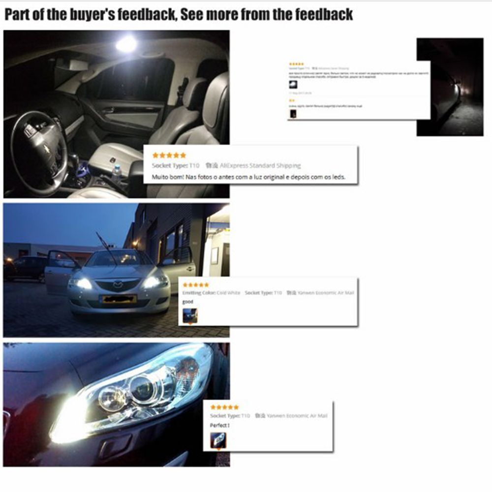 roof  Canbus Bulb Error Free LED Light W5W T10 10 SMD 194 168  Car Sidelight