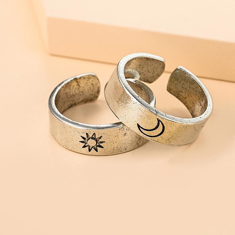 Sun and Moon Couple Rings Copper Polish Adjustable Lovers Ring for Lovers
