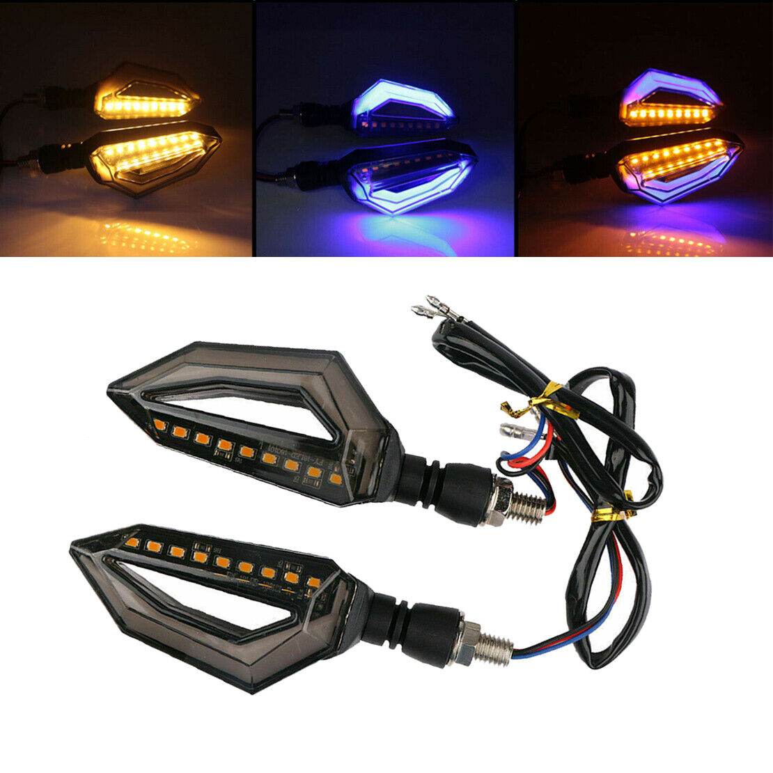 2x Motorcycle Flasher LED Turn Signal Lights Amber Blue Blinker DRL Universal