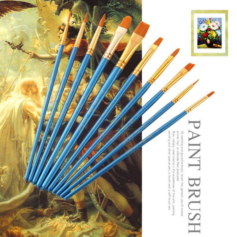 10 pc Professional Artist Paint Brush Nylon for Kids Beginners Amateurs Painter