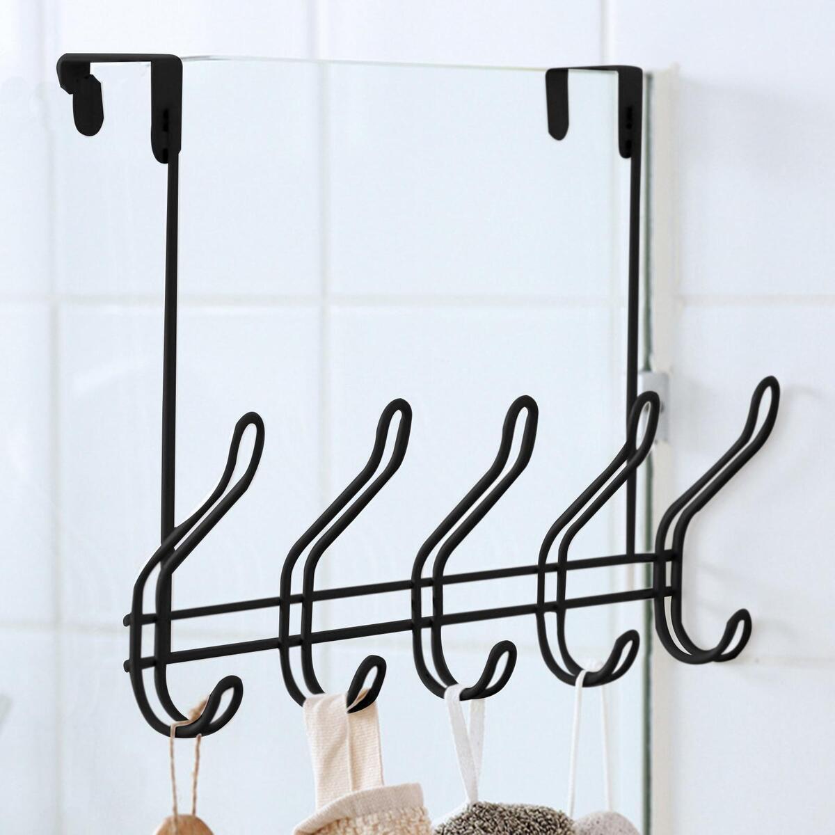Over The Door Towel Rack 5 Hooks Behind Back of Door for Bag Clothes Robe