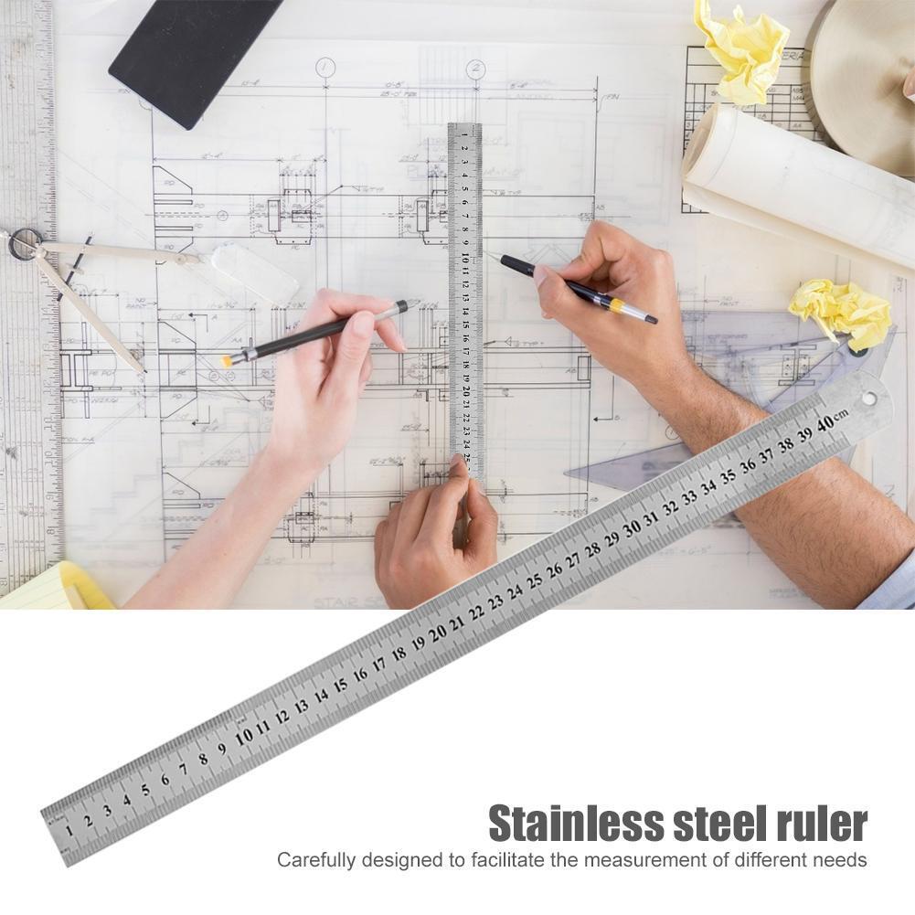 Stainless Steel Metal Straight Ruler Double Sided Measuring Tool (400mm)