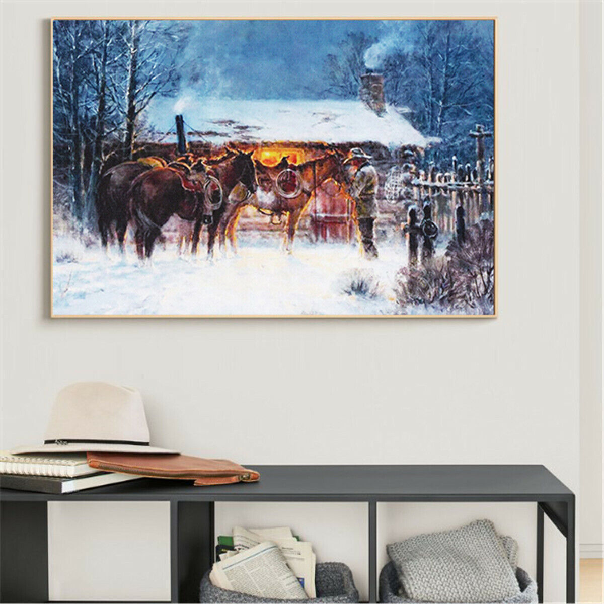 Western Cowboy Horse Winter HD Canvas Print Picture Wall Art Poster  Home Decor