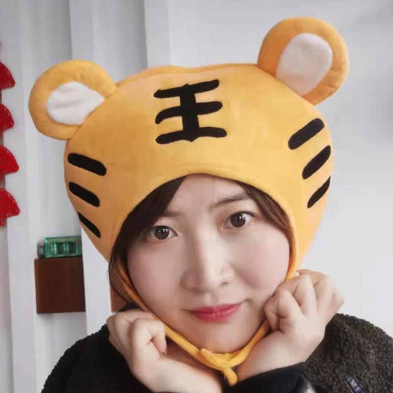 Plush-Made Hats with Tiger Stripes as Tools or Props for Photoshot Cartoon Caps