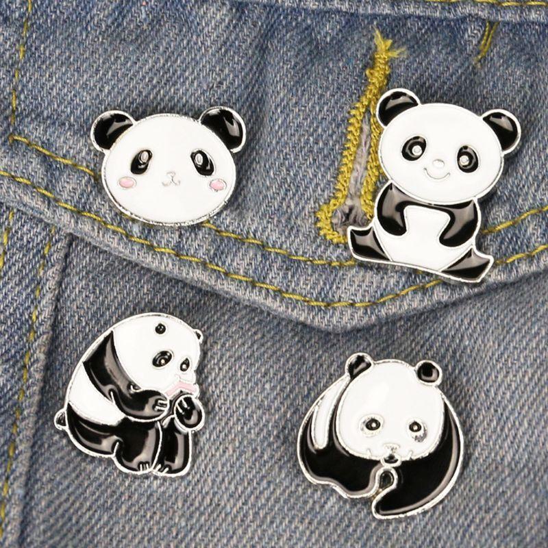 4Pcs Cute Panda Bear Enamel Lapel Pin Animal Pride Brooch Fashion Jewelry