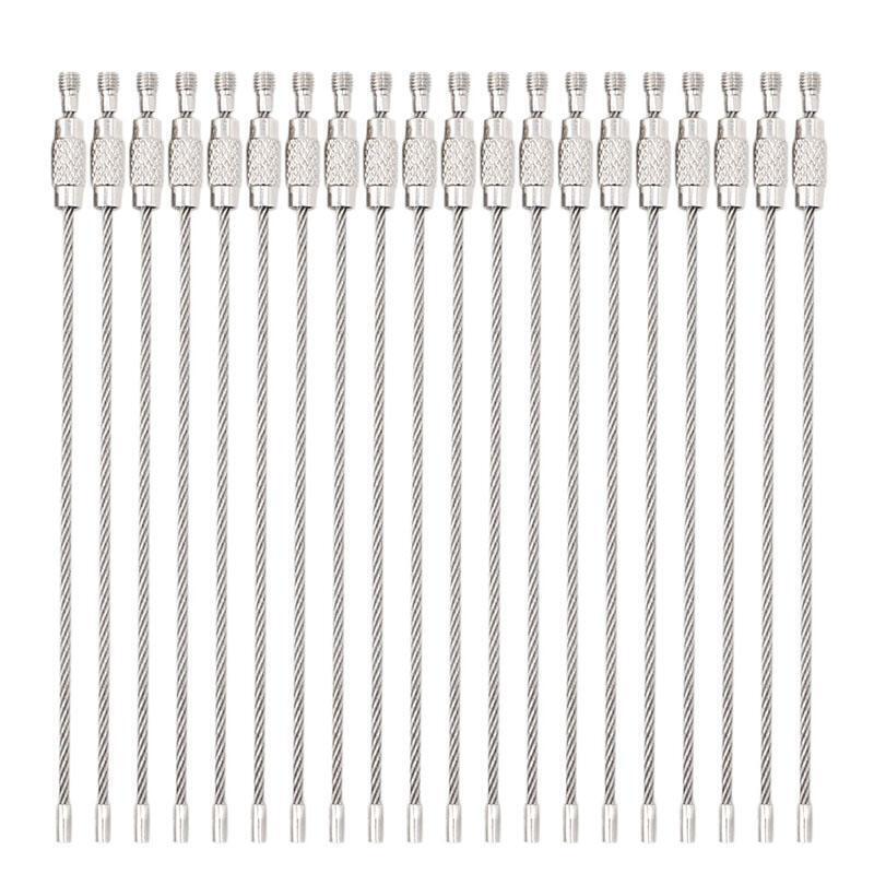 Lot Outdoor Hiking Screw Lock Stainless Steel Key Ring Chain Wire Rope Cable