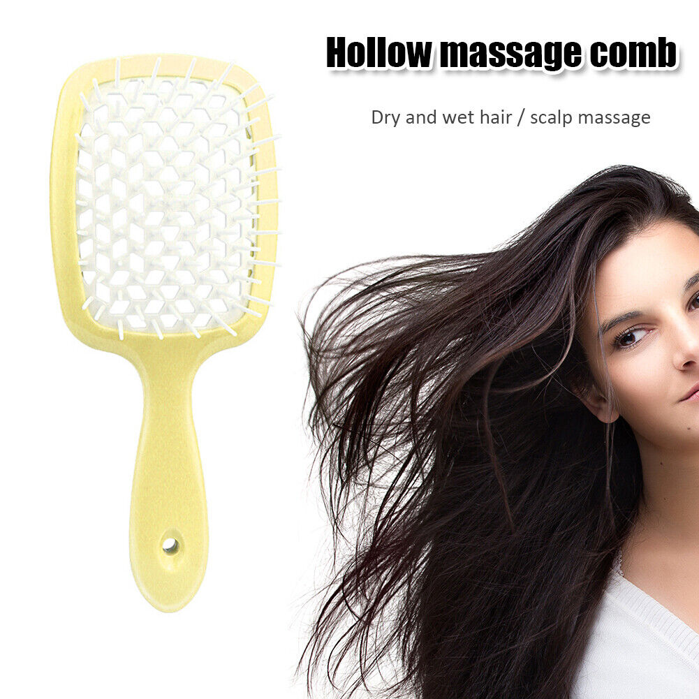 Hollow Detangling Hairdressing Comb Wet Dry Hair Scalp Plate Combs (Yellow)