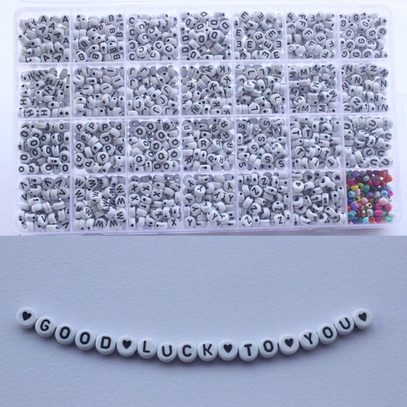 1600Pcs Black A-Z Letter Alphabet Heart White Round Beads DIY Jewelry Making