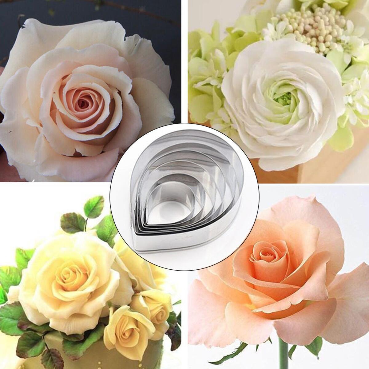 6Pcs Stainless Steel Polymer Clay Cutters Rose Flower Petal DIY for Designer