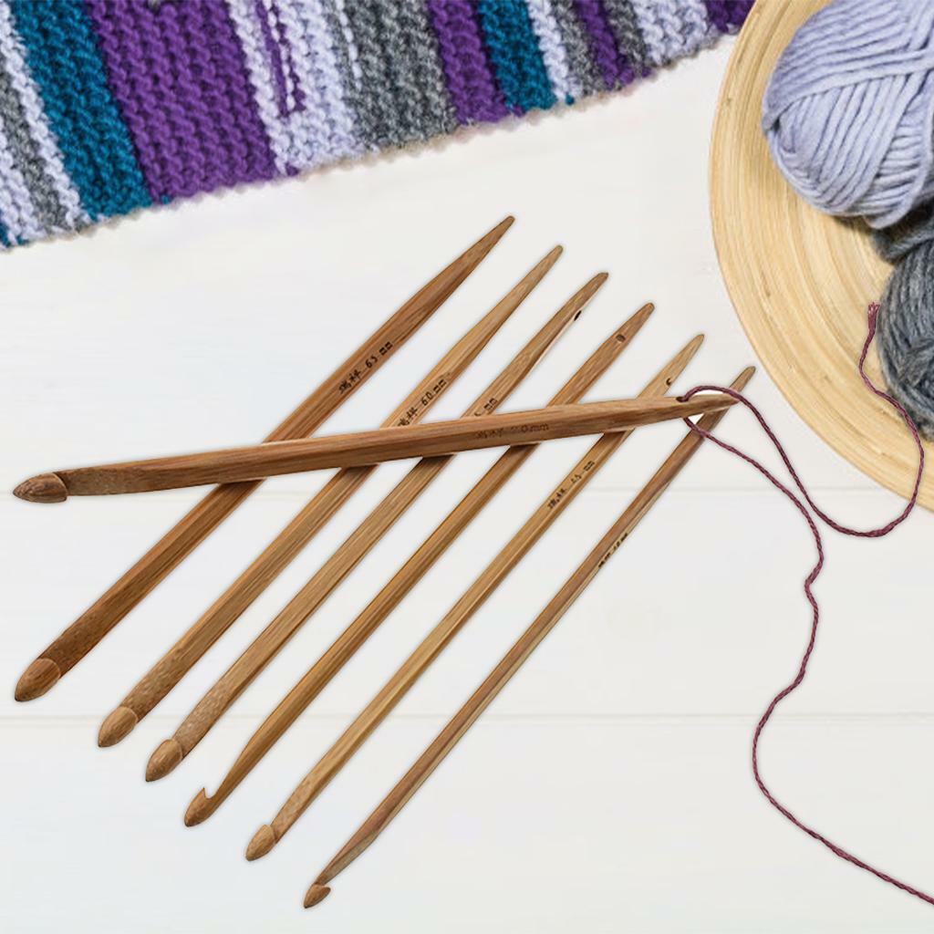 7 Pieces Wooden Knitter's Long Crochet Hooks Set Needles for Sewing 4mm-7mm