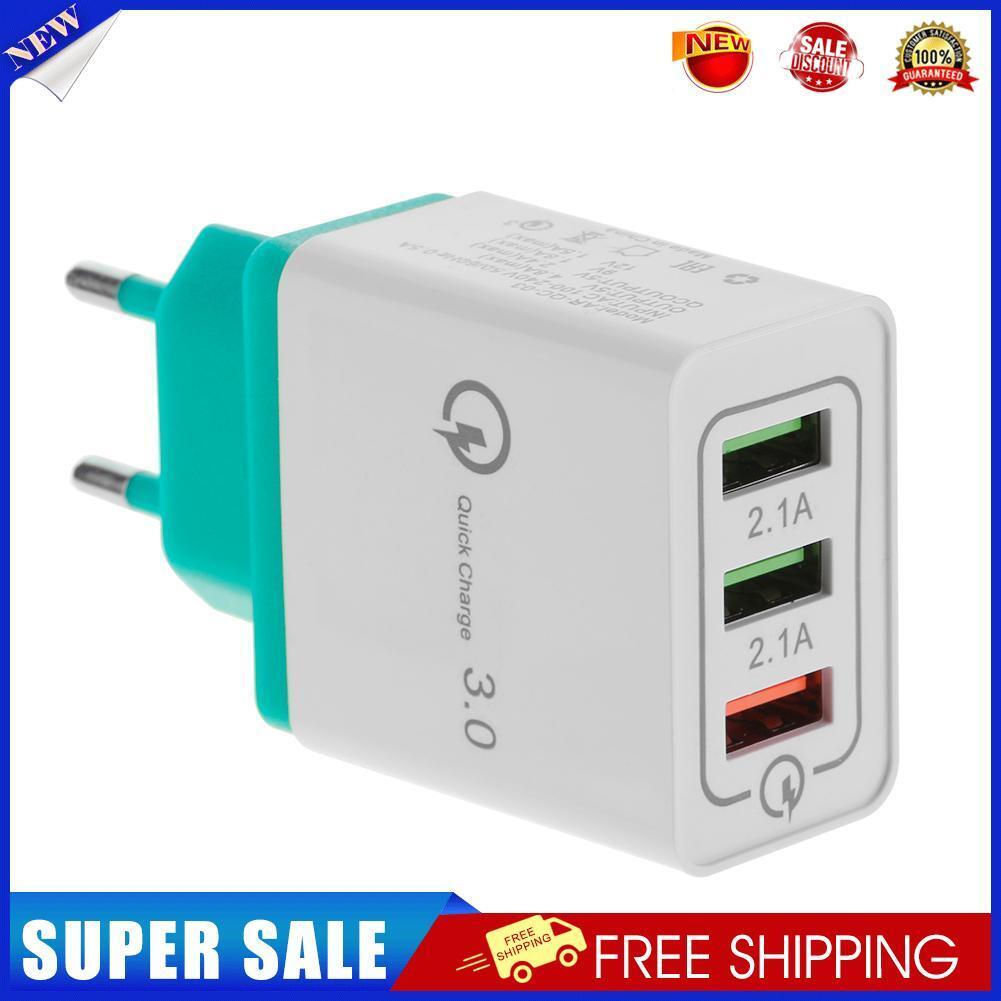 3 Ports USB Charger Mobile Phone QC3.0 Wall Charger Adapter (Light Blue)
