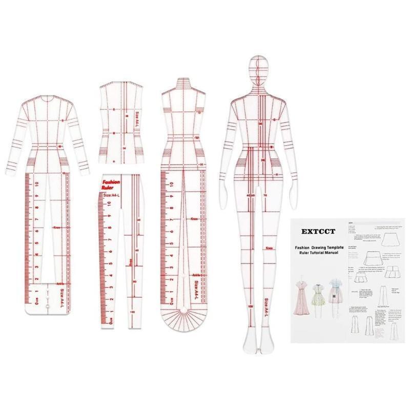 4 Pieces/Set Fashion Illustration Rulers Sketching Ruler Humanoid Pattern Design