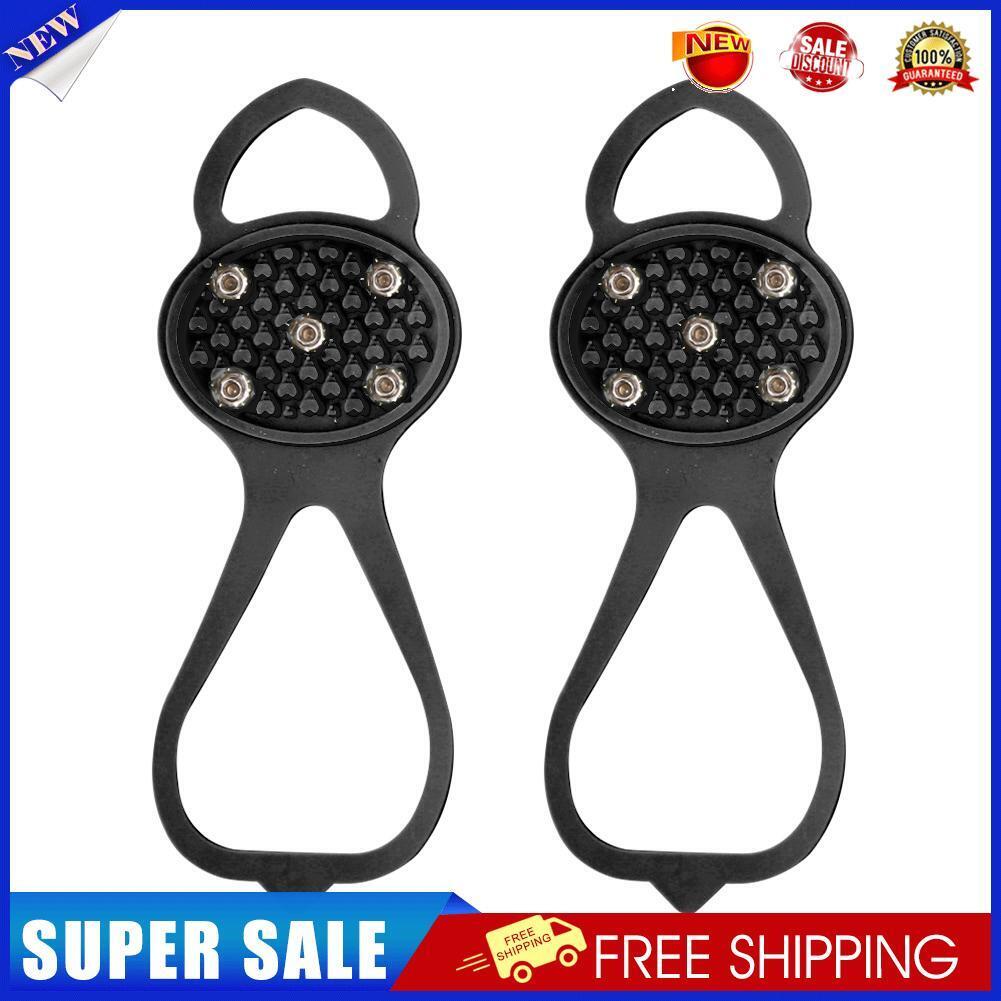 5 Spikes Ice Cleats Anti-Slip Ice Walking Hiking Grip Crampons (Black)