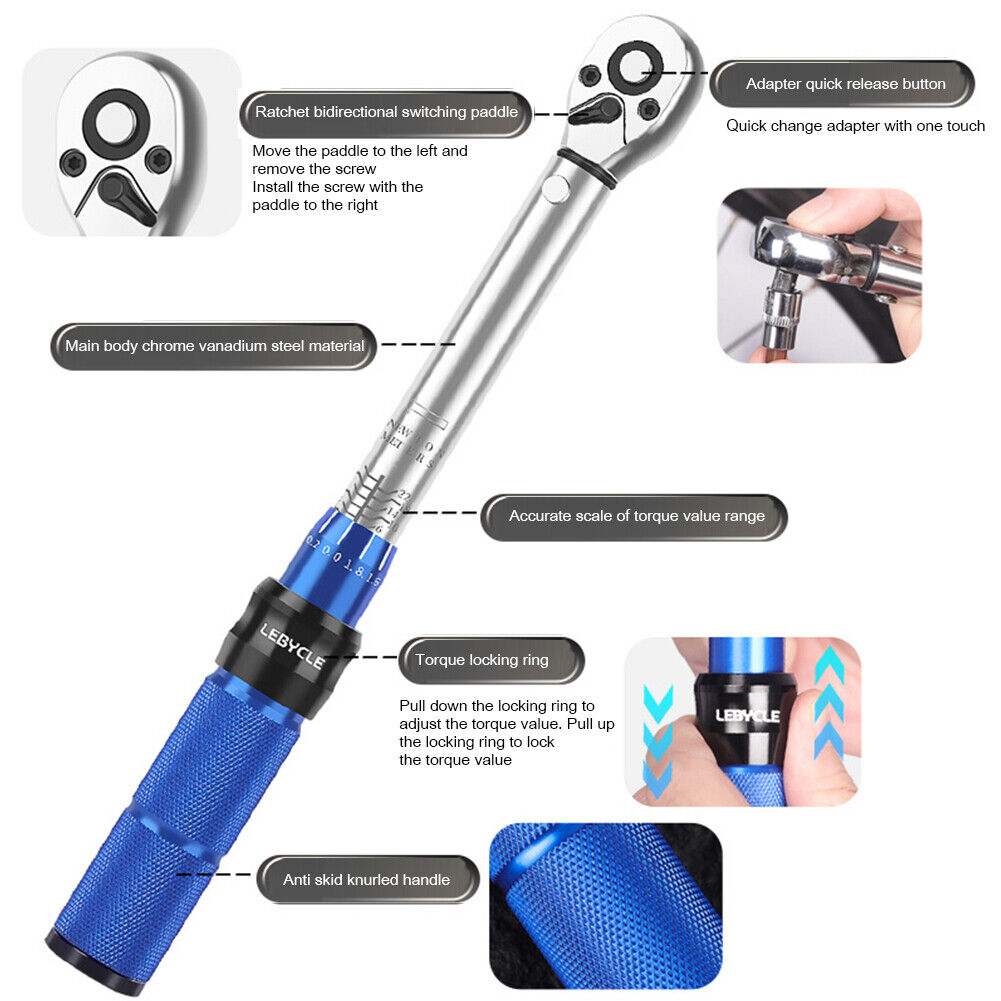 LEBYCLE 2-24Nm MTB Bike Allen Key Ratchet Torque Wrench Set Repair Tools