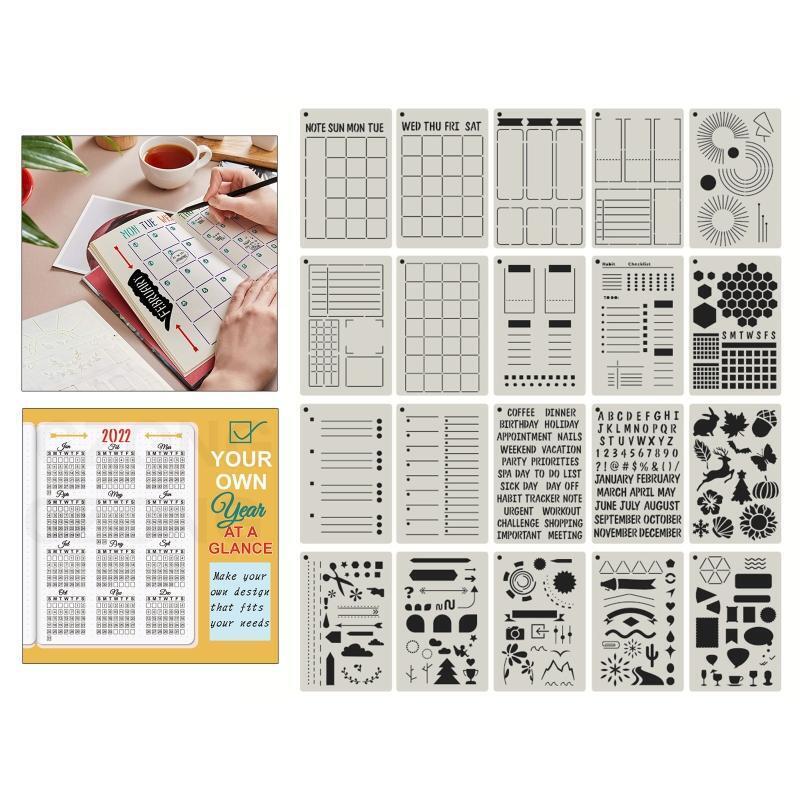 20Pcs A5 Planner Stencils 5''x7.5'' Journal Stencils for Journal Notebook Diary