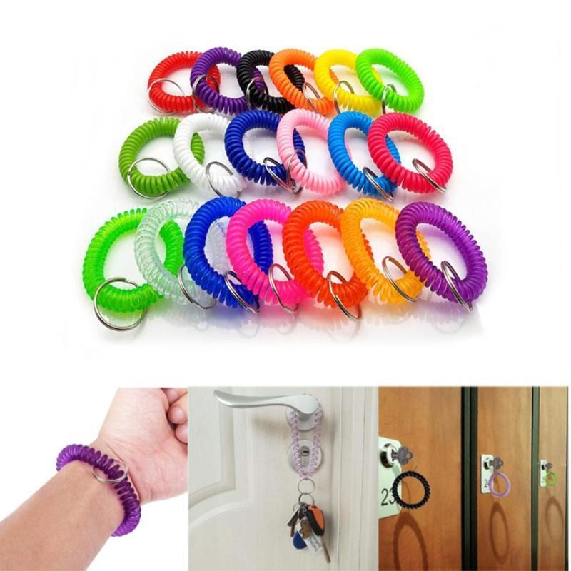 Fashion Spirl Bracelet 50pcs Mixed Wrist Coil Keychain Stretch Wristband Keyring