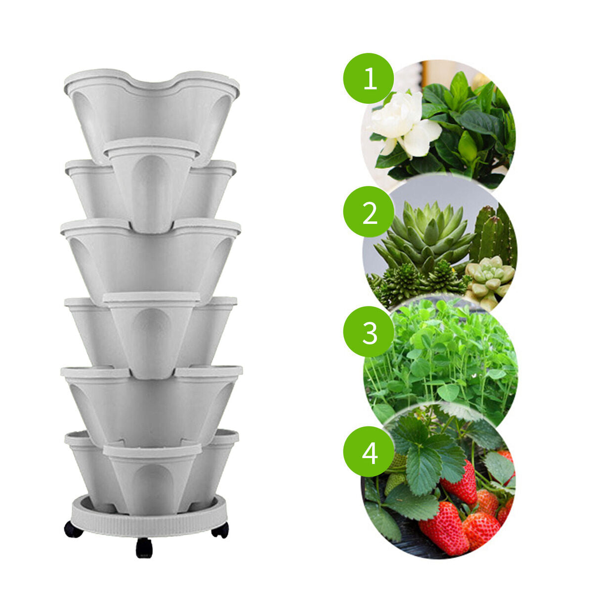Stackable Planter Vertical Garden Tower for Strawberry (Moveable White)