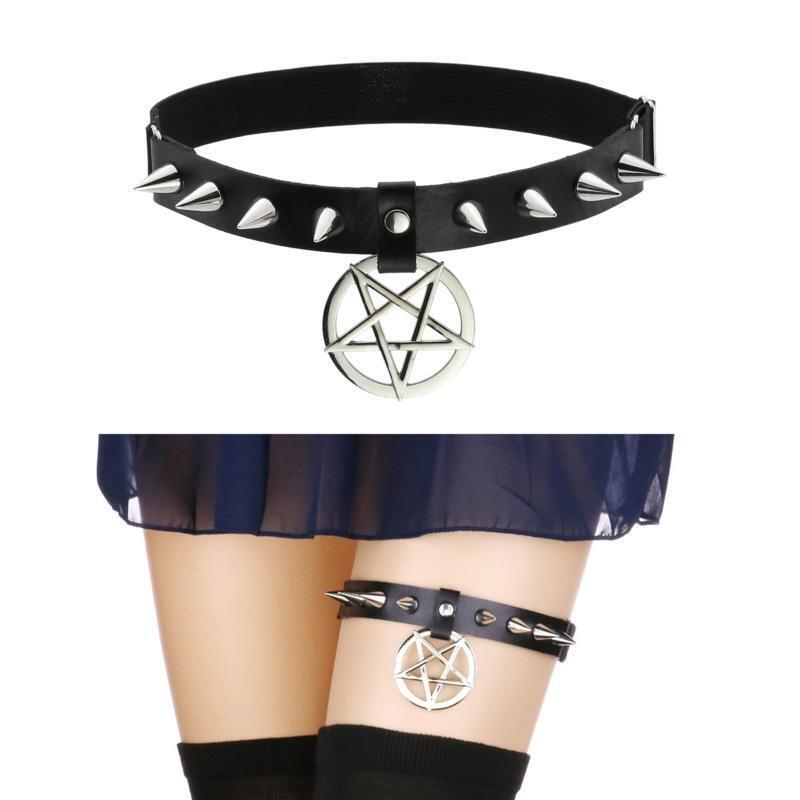 Elastic Leg Belt with Five-pointed Star Decor PU Leather Thigh Chain for Women