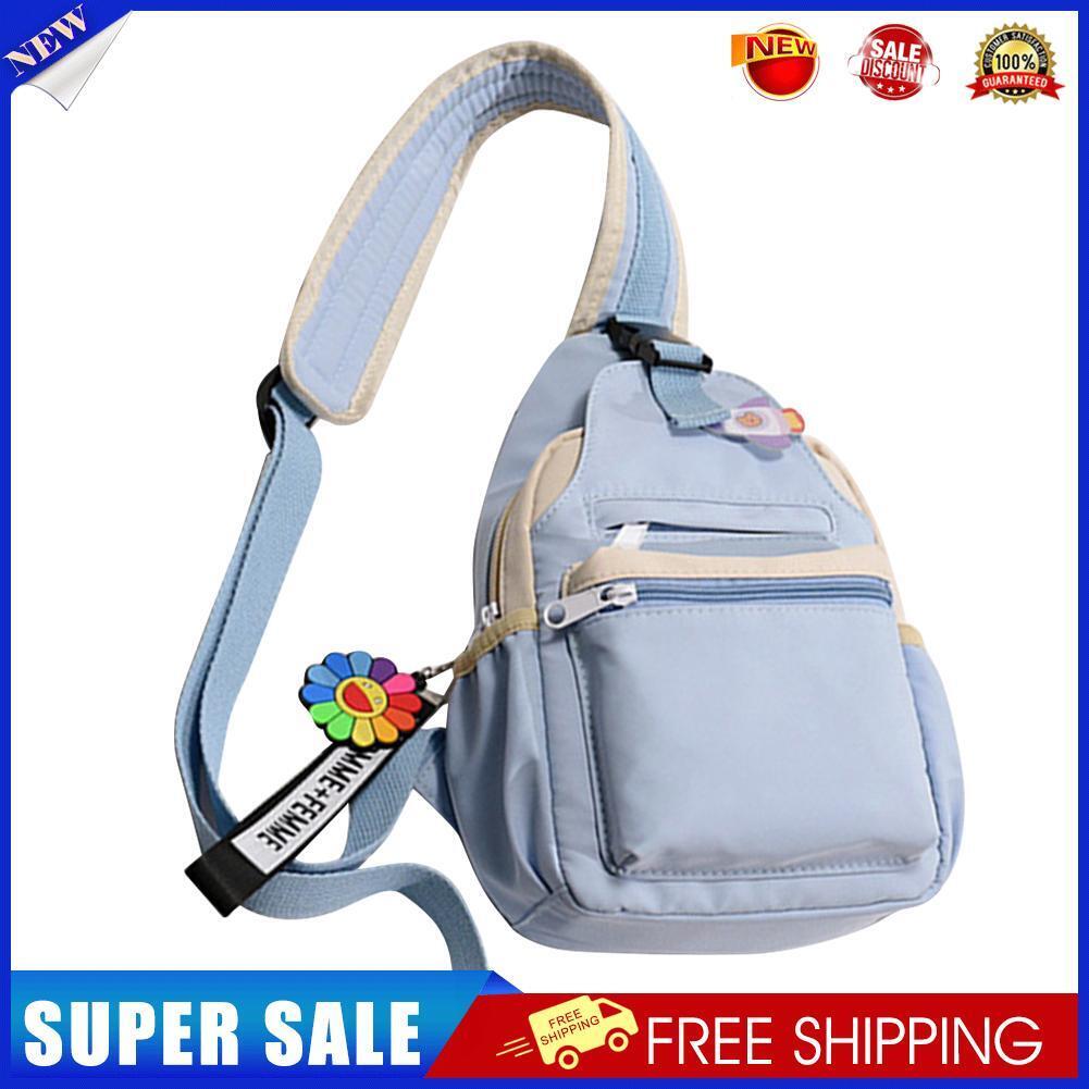 Nylon Crossbody Chest Bag Women Versatile Zipper Shoulder Backpack (Blue)