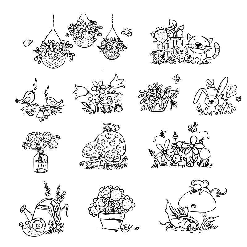 Animal Plant Stamp Cartoon Flower Rabbit Birds Mushroom Seal Handmade Crafts