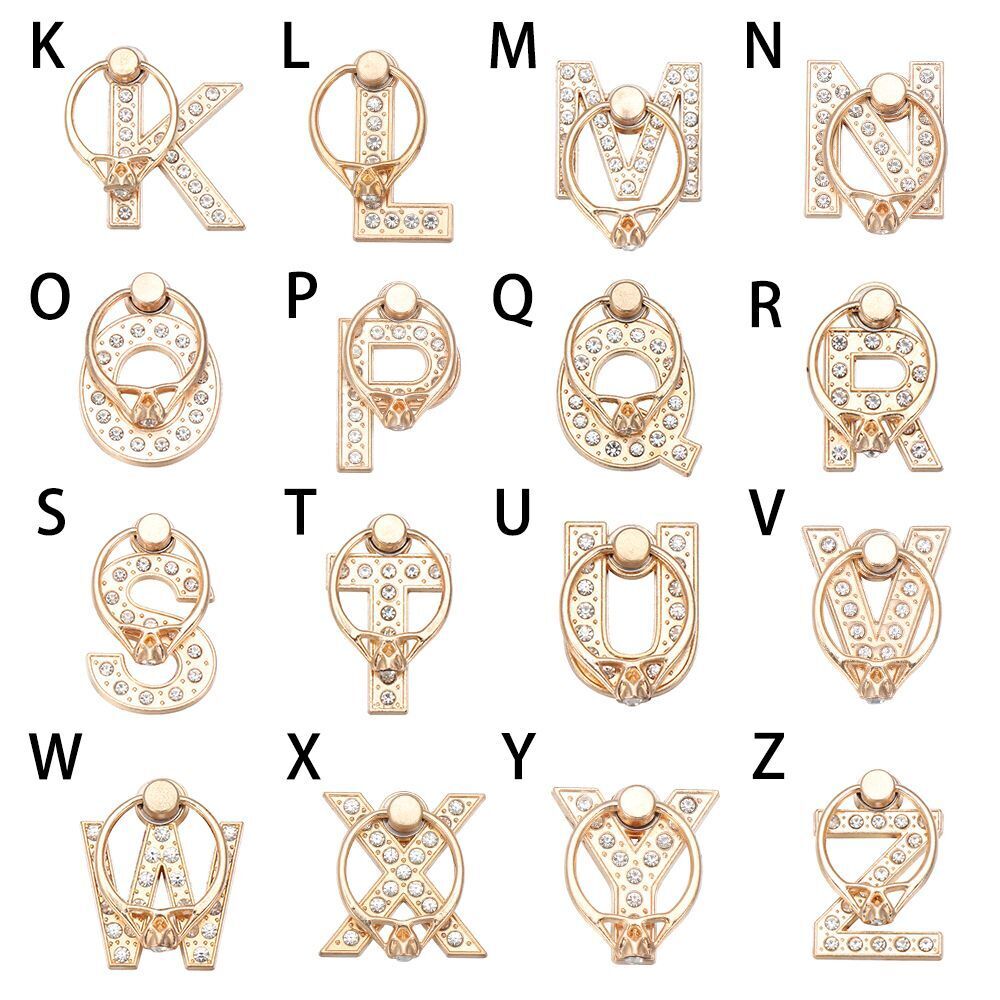 Luxury Diamond Car Bracket Finger Ring Holder Letter Phone Stand 360 Rotation