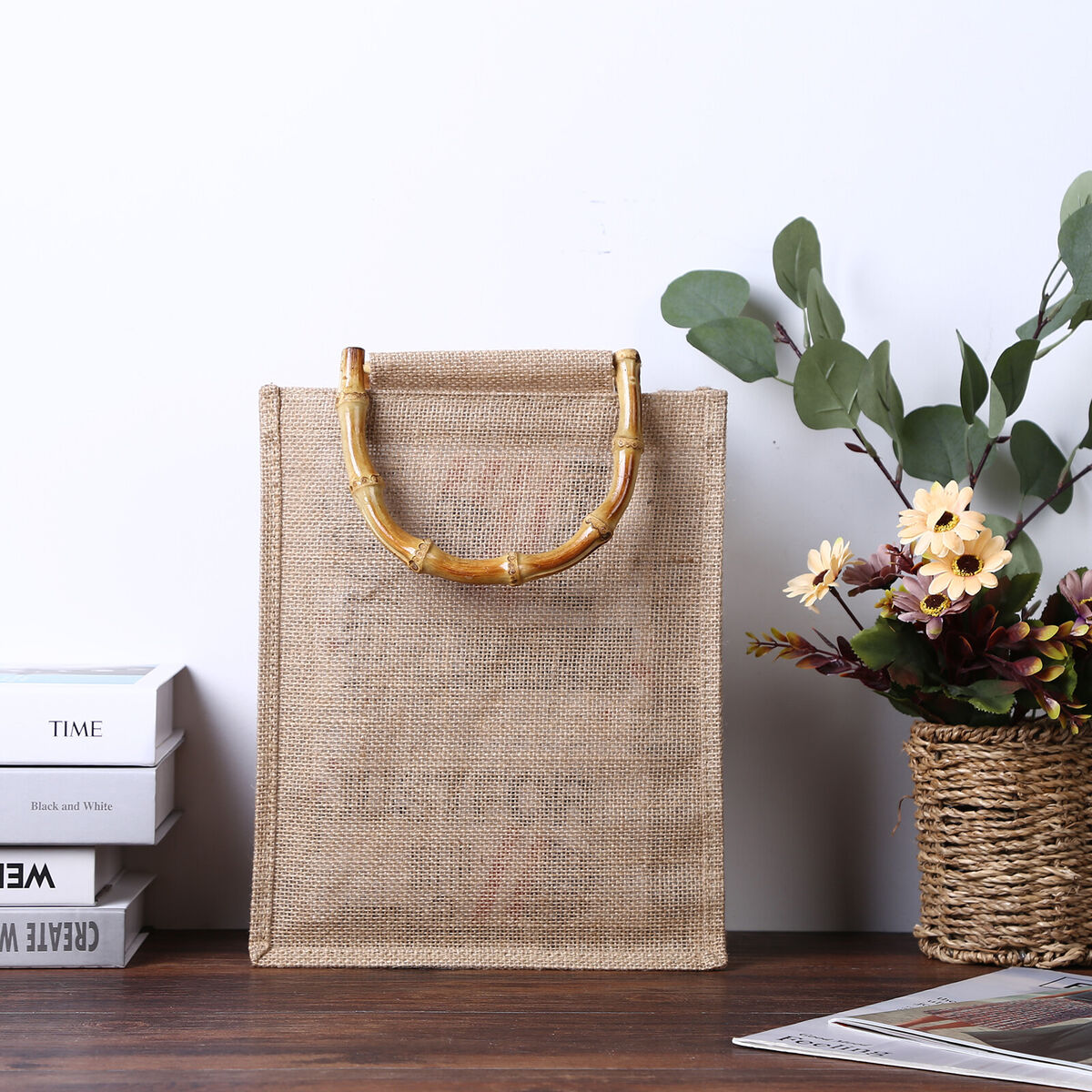 Eco Friendly Totes Linen Reusable Handbag Shopping Grocery Bag (31X25X10cm)