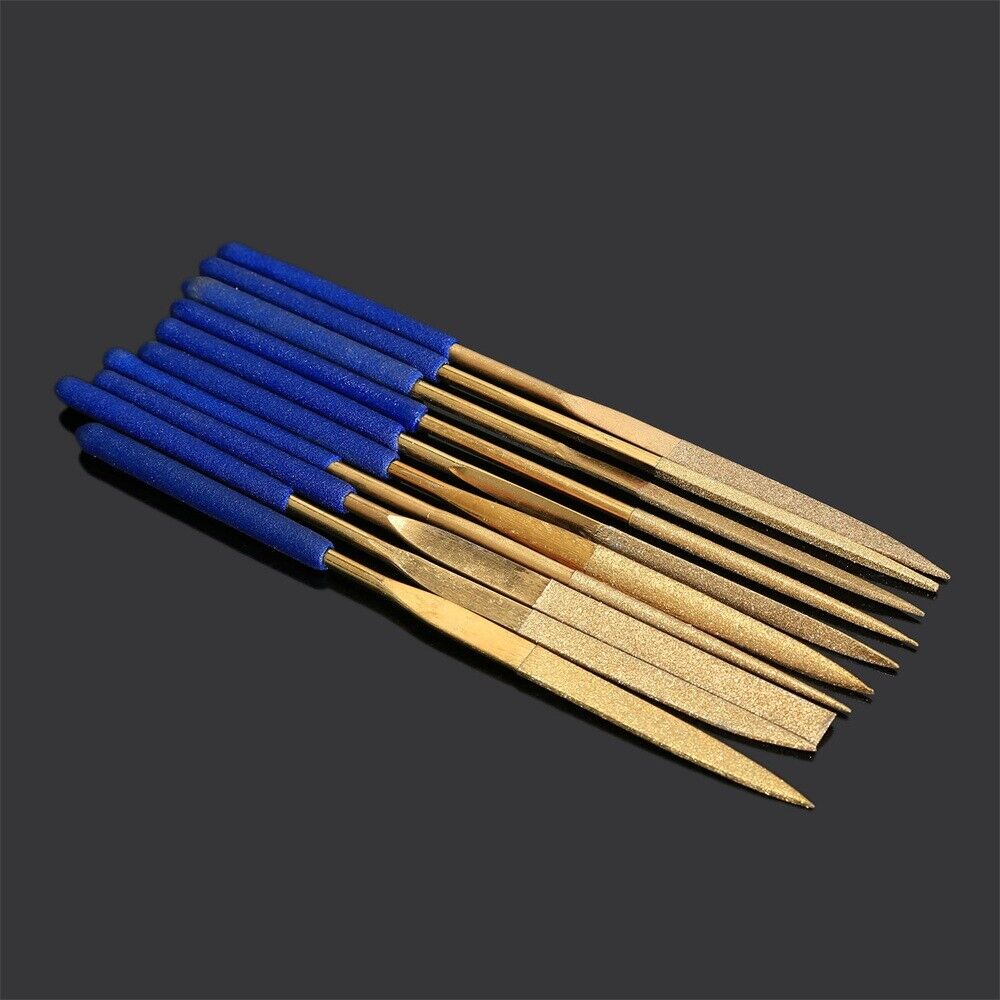 10Pcs Grit 120# Needle File 3x140mm Titanium Diamond Coated Carving Shaping Tool