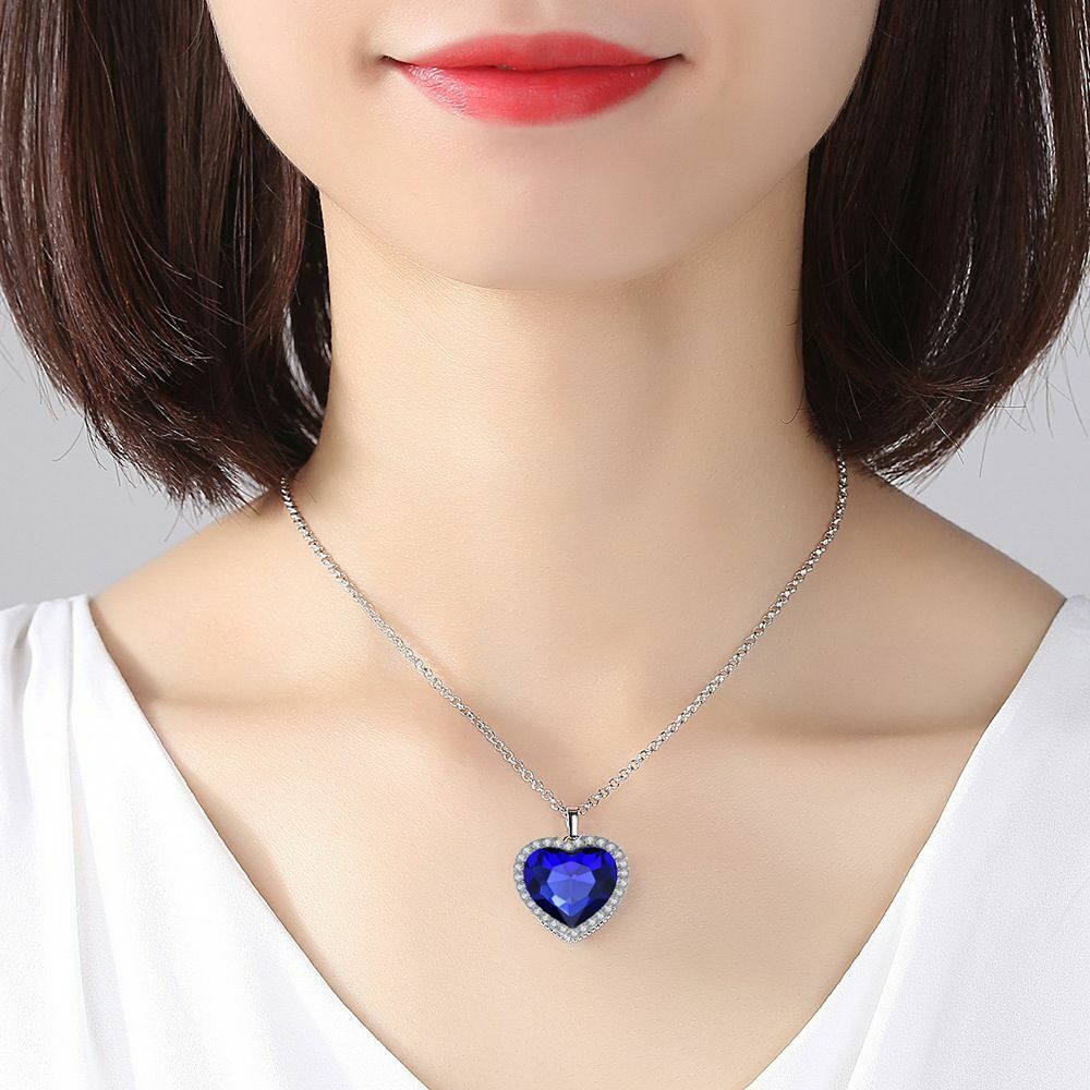 Love Blue Crystal Heart Forever Pendant Women's Necklace Titanic Heart of Ocean