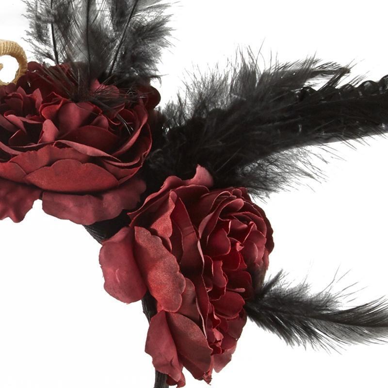 Carnival Halloween Ox Sheep Horn Hair Hoop Flower Feather Decor Horn Headpiece