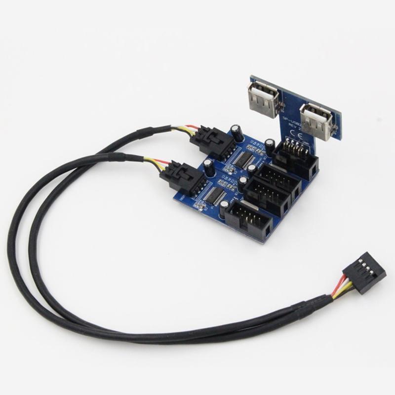9-Pin Extension Cable Circuit Board USB2.0 Hub Connector Adapter Port 1 to 2 / 4