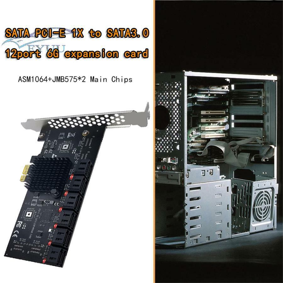 PCIE 1X to 12-Port SATA 3.0 Adapter Card Add on Cards Riser PCIE Card For Mining