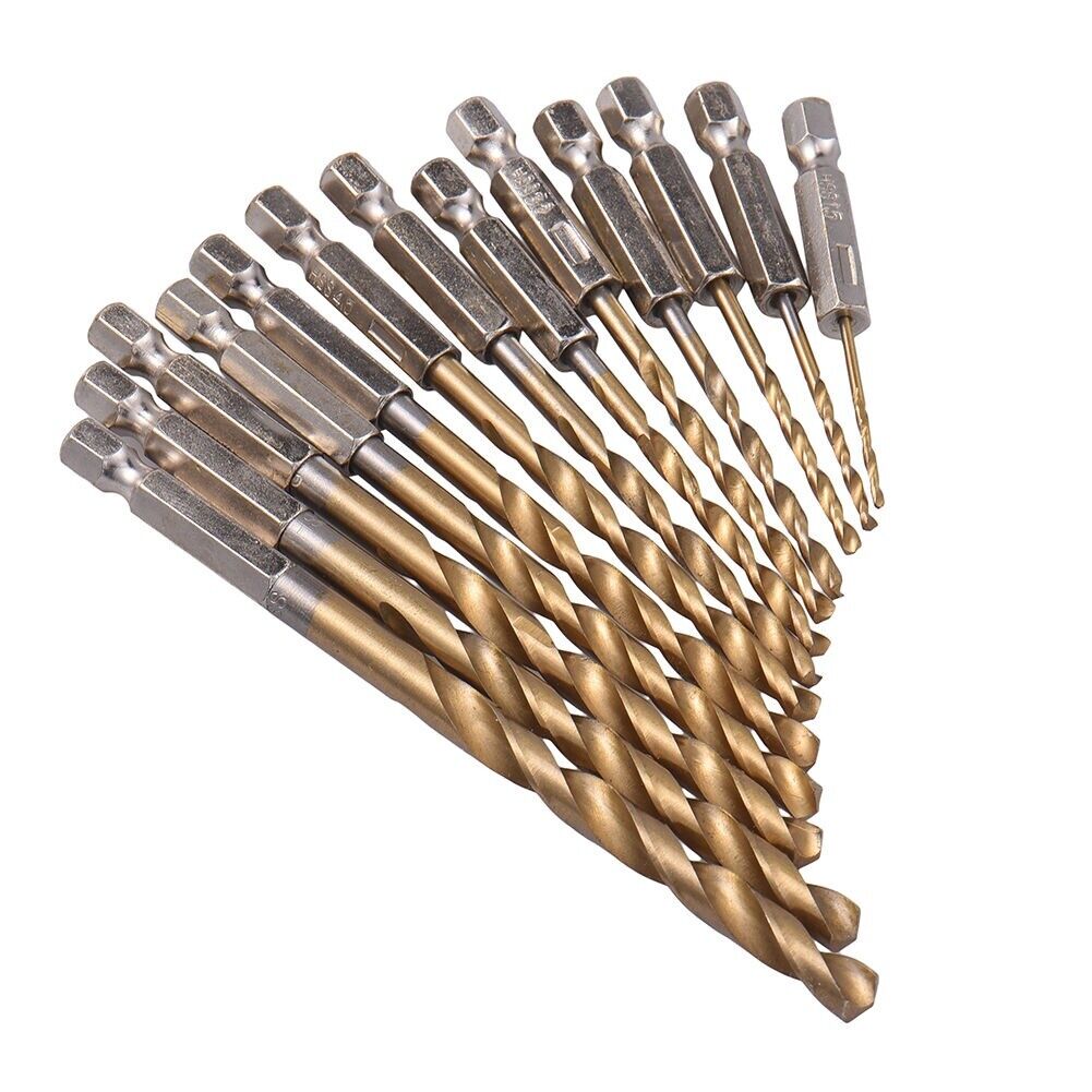 13pc 1/4" Hex Fitting Titanium Drill Bit Set For Metal Wood fits impact