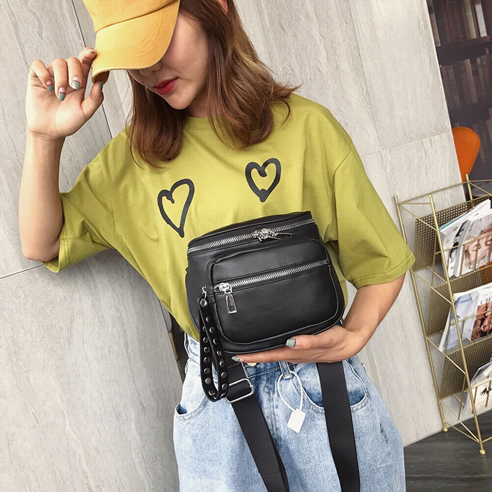 Fashion Multi-pocket Chest Bag Women Leather Shoulder Messenger Saddle Pack
