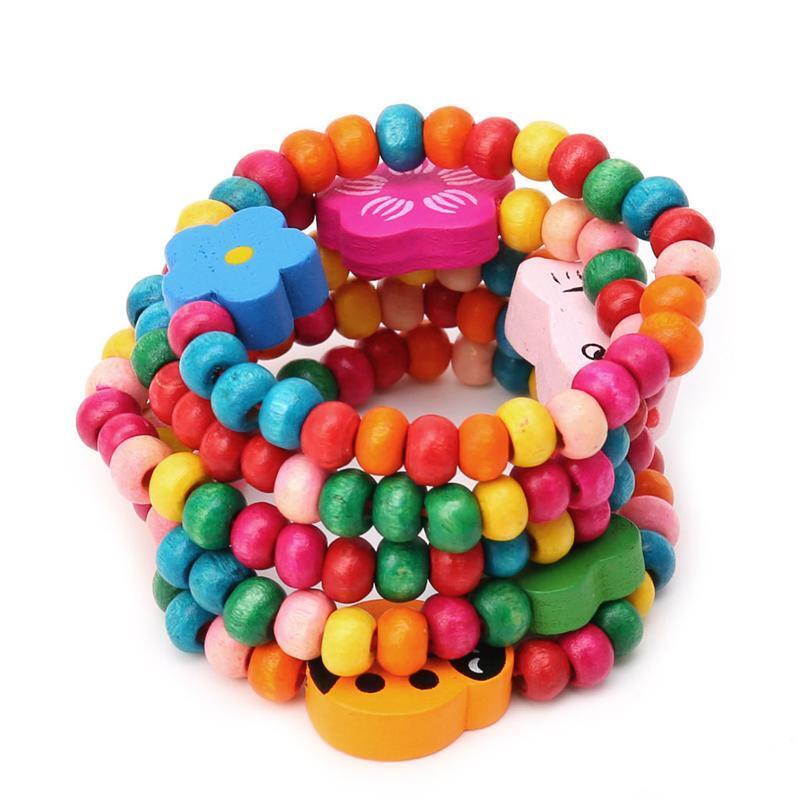 Colorful Children Wood Elastic Bead Bracelets 5Pcs Birthday Party Jewellery Gift