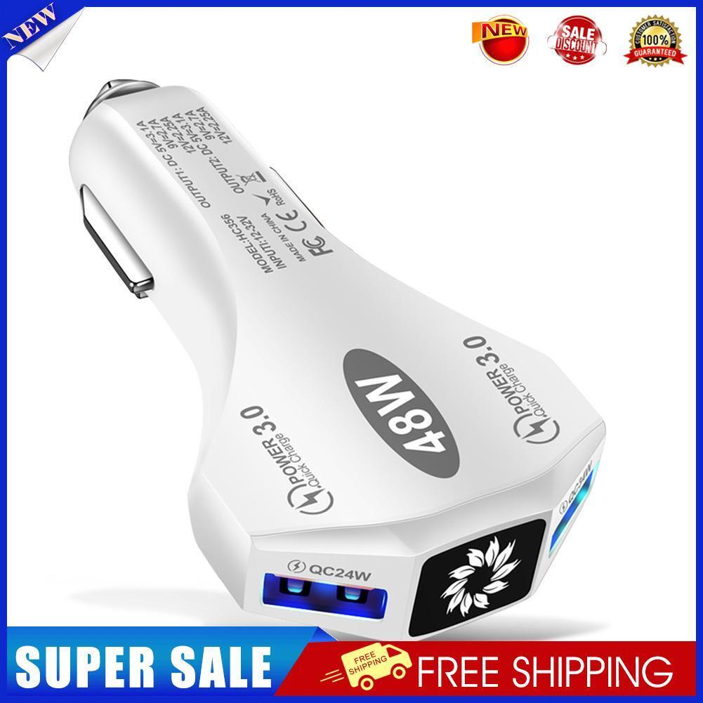 Dual USB QC3.0 48W Car Charger Mobile Phone Fast Charging Adapter (White)