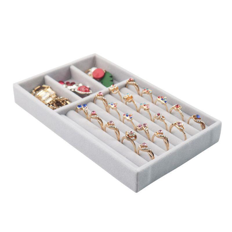 Stackable Velvet Jewelry Trays Organizer,Earring Necklace Bracelet Ring Organize