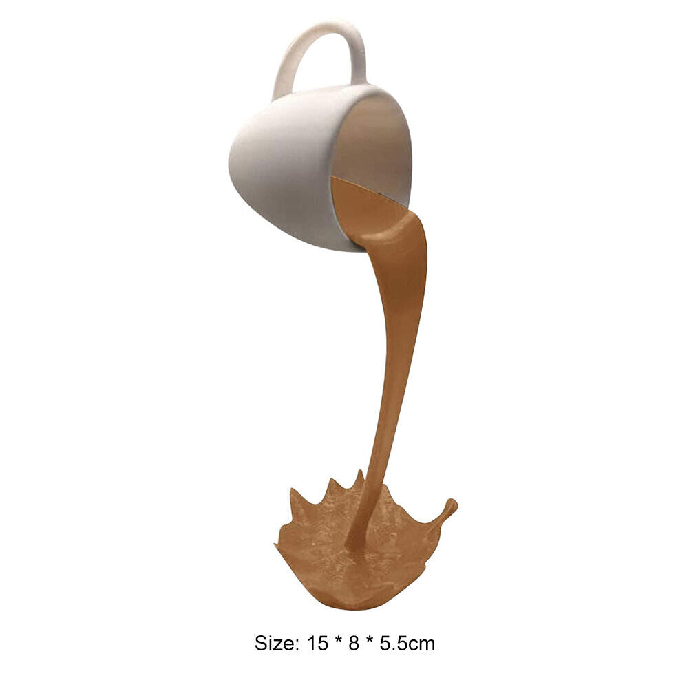 Suspended Floating Coffee Cup Sculpture Pouring Mug Home Decor (Brown)
