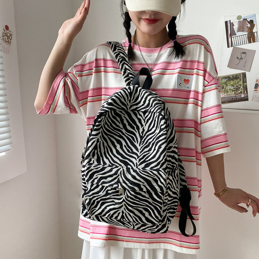Fashion Women Zebra Pattern Printing Backpack Casual Large Capacity Handbag