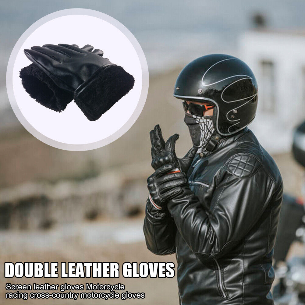 1 Pair Leather Winter Motorcycle Gloves Touch Screen Waterproof Men Gloves